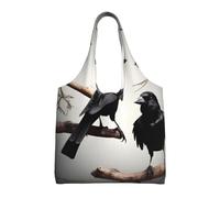 AYYQWE Bolsa de lona extragrande con estampado de cuervo negro con pájaros en una rama para uso diario, compras, viajes, fin de semana, escapadas