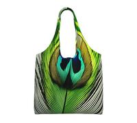 AYYQWE Bolsa de lona extragrande con estampado de plumas de pavo real verde, para compras, viajes, fin de semana, escapadas