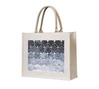 AYYQWE Bolsa de lona reutilizable con estampado de hexágonos y diamantes azules para compras, ecológica, viajes, al aire libre y todos los días