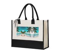 AYYQWE Bolsa de lona unisex con estampado de palmeras de playa, bolsa de hombro de gran capacidad, para compras, viajes, oficina
