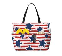 AYYQWE Bolsa de playa con estampado de bandera de estrellas blancas rojas y blancas, bolsa de fin de semana, reutilizable, ligera, para gimnasio, picnic, camping, mujeres y hombres