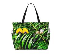 AYYQWE Bolsa de playa con estampado de hojas verdes y palmeras, bolsa de fin de semana, reutilizable, ligera, para gimnasio, picnic, camping, mujeres y hombres
