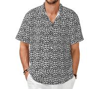 AYYQWE Camisa de manga corta con estampado de lunares blancos y negros para hombre, diseño tropical, para viajes, playa, oficina, uso diario, ligera, Negro, XS