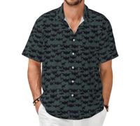 AYYQWE Camisa de manga corta para hombre, diseño de murciélago, informal, para negocios, oficina, transpirable, ligera, Negro, XXL