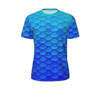 AYYQWE Camiseta ligera con estampado de escamas de pez sirena azul océano para hombre, ventilada, reuniones al aire libre, fitness, uso casual, Negro, M
