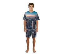 AYYQWE Chicago Illinois USA 1 - Conjunto de pijama de manga corta para hombre, ropa de dormir suave y elástica para uso diario, Negro, M corto