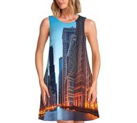 AYYQWE Chicago Illinois USA - Vestido cómodo de verano para mujer, sin mangas, para vacaciones, fiestas, actividades diarias al aire libre, Negro, S