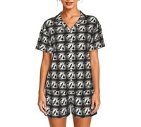 AYYQWE Conjunto de pijama de manga corta con estampado de cuervo negro con pájaros en una rama para mujer, ropa de dormir acogedora para el hogar, Negro, XXL Corto