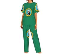 AYYQWE Conjunto de pijama de manga corta con estampado de la bandera de Washington para mujer, ropa de dormir suave y cómoda, ropa de dormir, Negro, M Corto