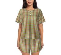 AYYQWE Conjunto de pijama de manga corta para mujer con estampado de bandera de África Central, ligero, transpirable, ropa de dormir para uso diario, Negro, M