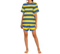AYYQWE Conjunto de pijama de manga corta para mujer con estampado de bandera de Ucrania, transpirable, ropa de dormir cómoda para el hogar, Negro, M Corto