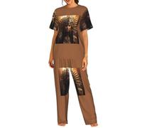 AYYQWE Conjunto de pijama de manga corta para mujer, diseño de la tribu del Antiguo Egipto, ropa de dormir suave y cómoda, Negro, L Corto