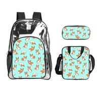 AYYQWE Corgi - Juego de mochila transparente con estampado de perro lindo para niños y adolescentes, 3 piezas para la escuela, viajes al aire libre