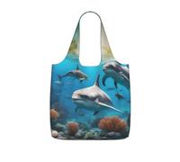 AYYQWE Dolphins - Bolsa de compras plegable y reutilizable con estampado de tortugas marinas, tiburones, pulpo, coral, para viajes, gimnasio, viajes, camping