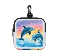 AYYQWE Dolphins in Love - Bolsa de almacenamiento cuadrada con estampado de delfines en el amor, bolsa organizadora de regalo para artículos de aseo de viaje, cosméticos, oficina, viajes