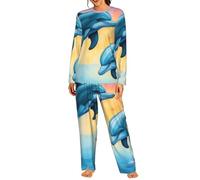 AYYQWE Dolphins In Love - Conjunto de pijama de manga larga a juego para mujer, suave, cómodo, ropa de dormir elástica, Negro, L