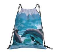 AYYQWE Dolphins In The Sea Print - Mochila deportiva plegable con cordón para adultos, ligera, reutilizable, para viajes, yoga