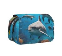 AYYQWE Dolphins Sea Turtle Shark Octopus Coral Print - Bolsa ligera para bolígrafos, papelería, viajes, oficina, gran capacidad, artículos de tocador