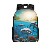 AYYQWE Dolphins Sea Turtle Shark Octopus Coral Print Unisex Mochila de doble hombro ligera Mochila de viaje al aire libre aventuras