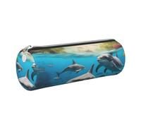AYYQWE Estuche cilíndrico elegante con estampado de delfines, tortuga marina, tiburón, pulpo, coral, organizador de artículos de papelería, Silver, One Size, Organizador de bolsas