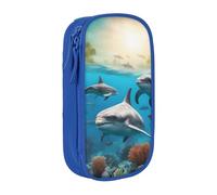 AYYQWE Estuche práctico con estampado de delfines, tortugas marinas, tiburones, pulpos, corales, múltiples compartimentos, oficina, viajes, escuela, arte, suministros diarios, Blue, Talla única