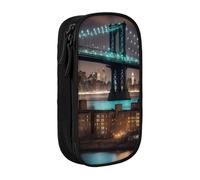 AYYQWE Estuche práctico con estampado nocturno del puente de Manhattan de Nueva York, con múltiples compartimentos, para oficina, viajes, escuela, arte, suministros diarios, Black, Talla única