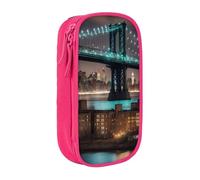 AYYQWE Estuche práctico con estampado nocturno del puente de Manhattan de Nueva York, con múltiples compartimentos, para oficina, viajes, escuela, arte, suministros diarios, Pink, Talla única