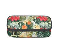 AYYQWE Estuche versátil con estampado de hojas de vegetación con flores de hibisco para estudiantes, 8.3 x 2 x 3.7 pulgadas, bolsa de almacenamiento, uso escolar y oficina, Black, Talla única