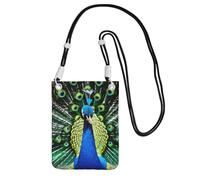 AYYQWE Fresh Peacock Print Slim Phone Crossbody Bag Multi-Purpose Sling Wallet for Travel Running Daily Use, Black, Talla única