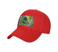 AYYQWE Gorra de béisbol con estampado de plumas de pavo real verde, transpirable, cómoda, ala plana, para hombres y mujeres, actividades al aire libre, rosso, Talla única