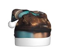 AYYQWE Gorro de Papá Noel con estampado nocturno del puente de Manhattan de Nueva York para hombres y mujeres, decoración de fiesta, Año Nuevo, celebraciones, Navidad