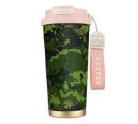 AYYQWE Green Army - Taza de viaje de acero inoxidable con estampado de camuflaje digital para café, té y agua, para bebidas frías y calientes, uso diario