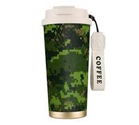 AYYQWE Green Army - Taza de viaje de acero inoxidable con estampado de camuflaje digital para café, té y agua, para bebidas frías y calientes, uso diario