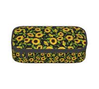 AYYQWE Hermoso estuche versátil con estampado de girasol para estudiantes, 8.3 x 2 x 3.7 pulgadas, bolsa de almacenamiento, uso escolar y oficina, Black, Talla única