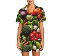 AYYQWE Introducción de varios vegetales estampados para mujer, conjunto de pijama de manga corta, ropa de dormir para descansar, ropa de dormir acogedora para el hogar, Negro, XXL Corto