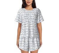 AYYQWE Lindo conjunto de pijama de manga corta con estampado de perro salchicha para mujer, ligero, transpirable, ropa de dormir para uso diario en casa, Negro, S