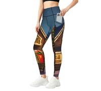 AYYQWE Pantalones de yoga con estampado de aldea de carnaval de Navidad para mujer, ropa de gimnasio, correr y uso diario casual para entrenamiento, Negro, M