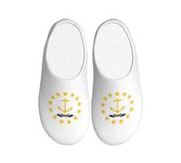 AYYQWE Pantuflas de franela de TPR suaves con estampado de la bandera del estado de Rhode Island para adultos, unisex, suela antideslizante, para el hogar, viajes, para interiores