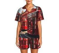 AYYQWE Red London Street Print - Conjunto de pijama de manga corta para mujer, ropa de dormir acogedora para el hogar, Negro, L Corto
