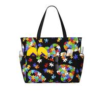 AYYQWE Rompecabezas de concienciación sobre el autismo, con estampado de corazón, para mujeres y hombres, gran capacidad, bolsa de viaje para playa, bolsa ligera para vacaciones, picnic al aire libre