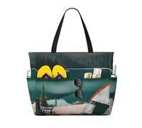 AYYQWE Serenity Lake - Bolsa de playa con estampado de lago y playa, elegante, reutilizable, ligera, para gimnasio, picnic, camping, mujeres y hombres