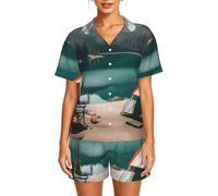 AYYQWE Serenity Lake - Conjunto de pijama de manga corta para mujer, estampado de campamento, ropa de dormir acogedora para el hogar, Negro, S Corto