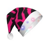 AYYQWE Sombrero de Navidad unisex para adultos con estampado de cebra, tigre, leopardo, rosa, con luces LED, suministros para fiestas navideñas, decoración navideña