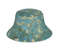 AYYQWE Sombrero unisex reflectante con estampado de almendros y flores, para playa, pesca, senderismo, camping, viajes, verano, color negro