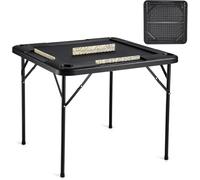 Ayztantine Mesa de Mahjong de Viaje Mesa de Mahjong, Juego de Cartas Plegable Cuadrado for 4 Jugadores con portavasos, bandejas for fichas y un Juego de dominó.