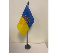 AZ FLAG Bandera de Mesa de Ucrania con Armas 15x10cm - BANDERINA de DESPACHO UCRANIANA 10 x 15 cm