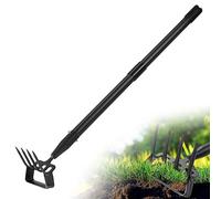Azada de jardín, 124cm azada de estribo 2 en 1, herramientas de jardín con punta de 4 dientes, azada de hula con mango largo ajustable para malas hierbas, aflojamiento de tierra
