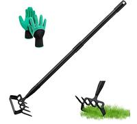 Azada de jardín 170cm Azada de estribo y rastrillo de púas de 4 dientes 2 en 1 Azada de mano de acero inoxidable Azada de jardín Azada de acción ajustable para desherbar/aflojar la tierra