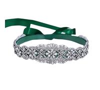 azaleas Cinturón de boda fino de cristal para mujer, cinturón de novia para boda, dama de honor, accesorios de vestido de niña de flores, 16 pulgadas, Verde, Talla única