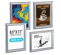Azar Displays 300336-SLV-4PK - Marco de plástico para póster de 8.5 x 11 pulgadas, marco de soporte para letreros verticales/horizontales, paquete de 4